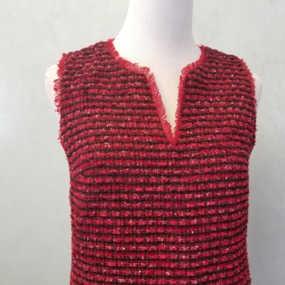 NWT ANN TAYLOR Fringe tweed shift sleeveless dress women's size 2 Petite (F5) - Picture 4 of 8